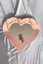 Furry Heart Mirror in pink